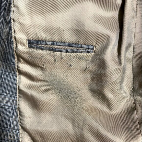 Vintage Grey Tan Plaid Wool Silk Blend Blazer Sport Coat 44R - Picture 6 of 14